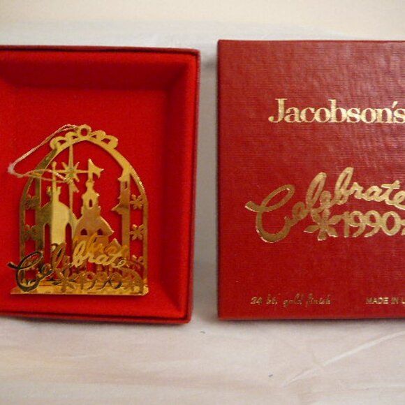 Jacobson's Department Store Celebrate 1990 Ornament-24 kt gold finish-Made USA - Picture 1 of 3